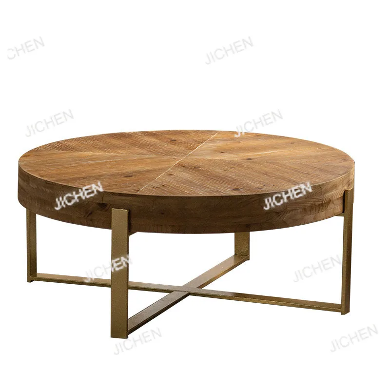 

Living room sofa, solid wood coffee table, homestay, vintage distressed small round table, small apartment, home corner table