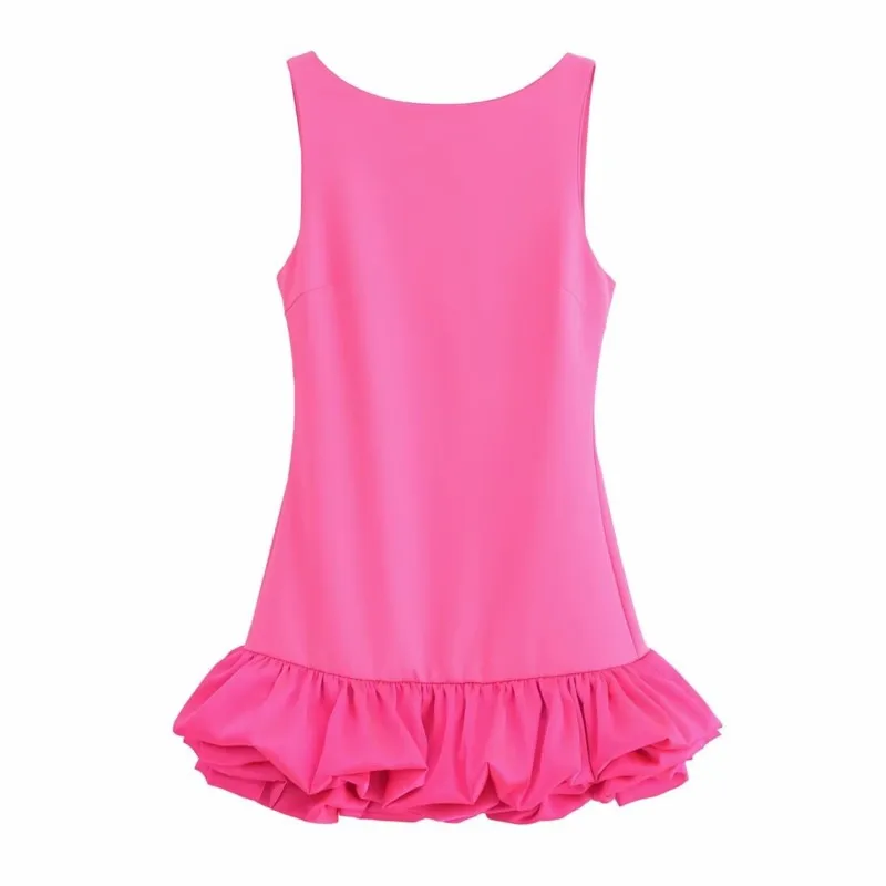 Women's Sexy Mini Dresses 2024 Fashion Female O-neck Sleeveless Backless Dress Elegant Ruffles Slim Back Zipper Party Vestidos