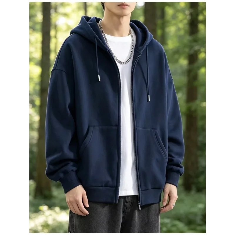 Men's zipper cardigan,Spring and Autumn style,solid color hooded casual loose top,suitable for commuting or sports fashion wear