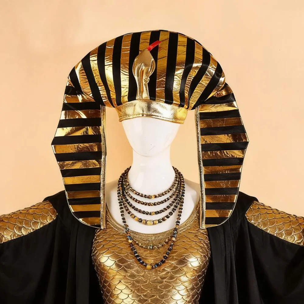 Ancient Egyptian Pharaoh Hat Cosplay King Snake Shape Gold Hats Carnival Dress Up Halloween Party Costumes Props