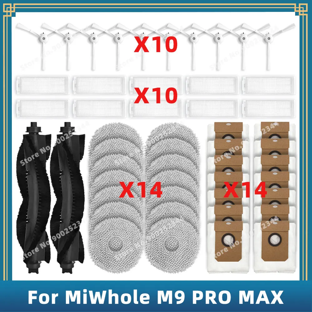 Compatible For MiWhole M9 PRO MAX Replacement Parts Accessories Main Side Brush Hepa Filter Mop Cloth Dust Bag