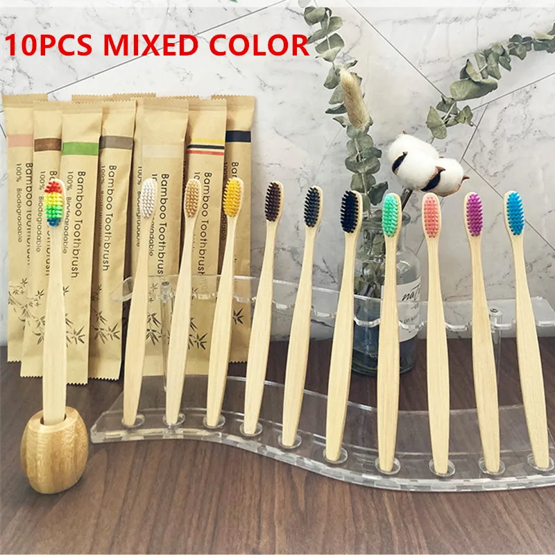 

10piece bambu toothbrush personal health care tooth brush Mixed Colorful Resuable Portable bamboo toothbrushes