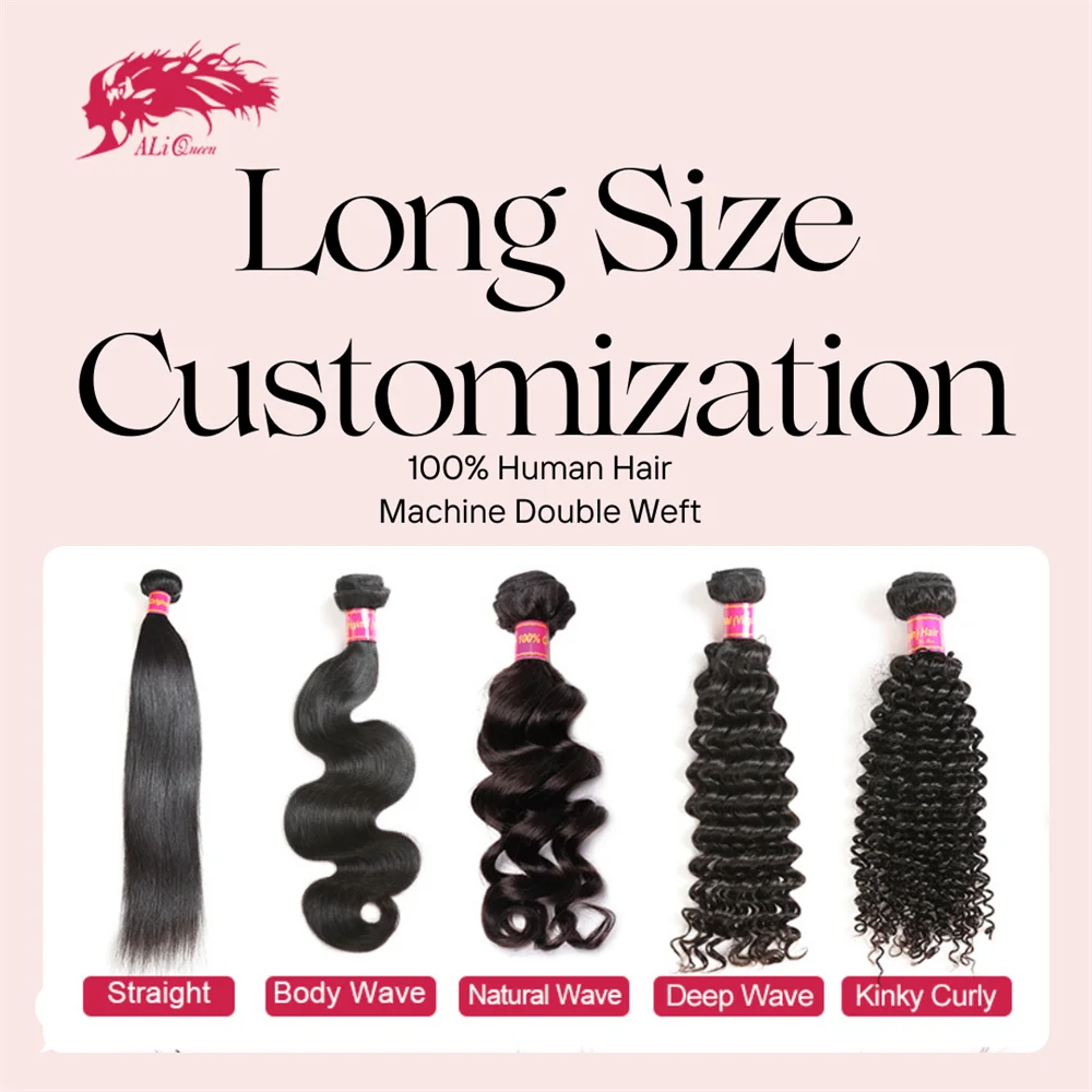 

Волосы Ali Queen 32, 34, 36, 38, 40 дюймов, длинные пучки человеческих волос, прямые 1 шт., необработанные девственные волосы, длинный размер, плетение волос на заказ