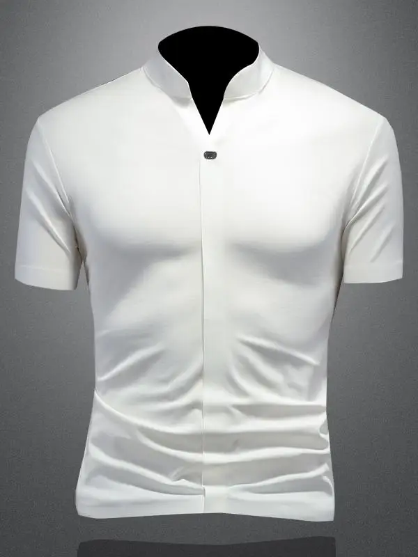 

Мужская летняя футболка-поло из ледяного шелка с воротником-стойкой, приталенная, в корейском стиле, новинка, трендовая, с охлаждающим эффектом