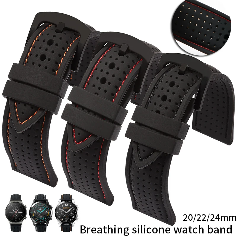 

New breathing silicone strap for Samsung Galaxy Watch 6 5 4 for Huawei GT for Seiko 20mm 22mm 24mm Watch Straps Sport Watchbands
