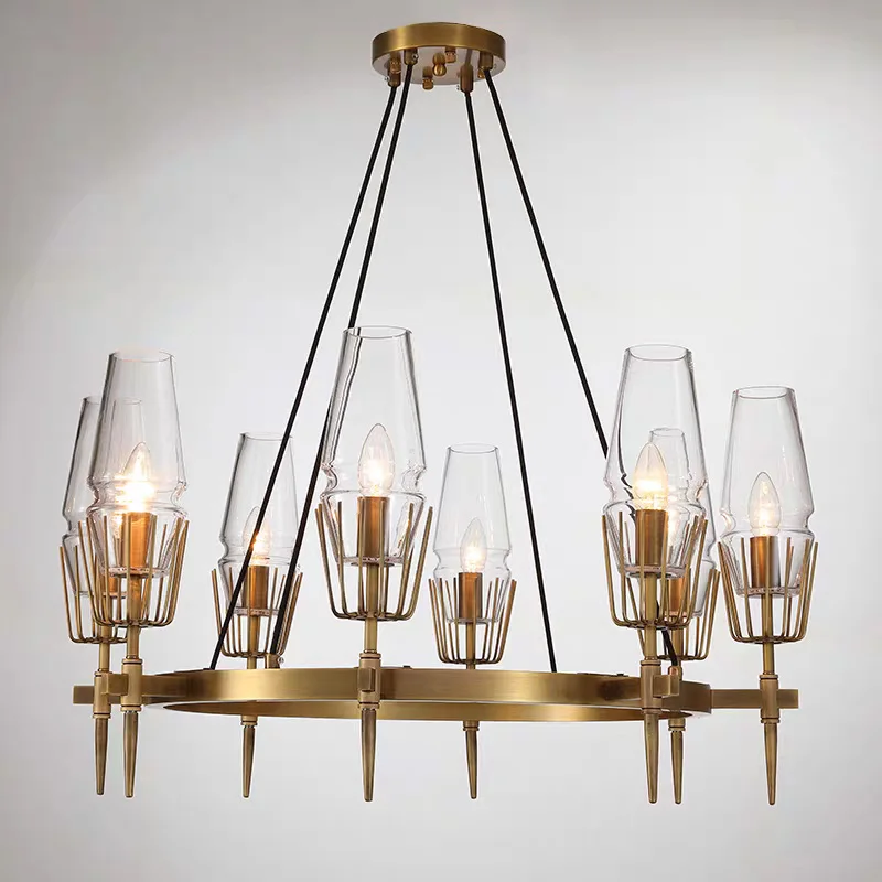 Amerikanischer goldener runder Kristall-Kronleuchter mit LED-Glanz, Deckenlampe, geeignet für Esszimmer, Küchenraumdekoration