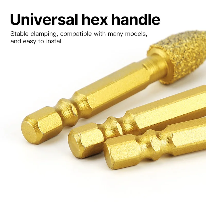 HUHAO 6mm Shank 7Pcs Brazed Diamond Grinding Head Set Coarse Sand For Stone/Ceramic/Grass Carving Polishing Burr Engraving Bits