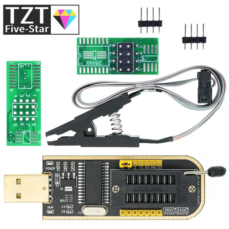 TZT CH341A CH341B 24 25 Series EEPROM Flash BIOS USB Programmer Module + SOIC8 SOP8 Test Clip For EEPROM 93CXX / 25CXX / 24CXX