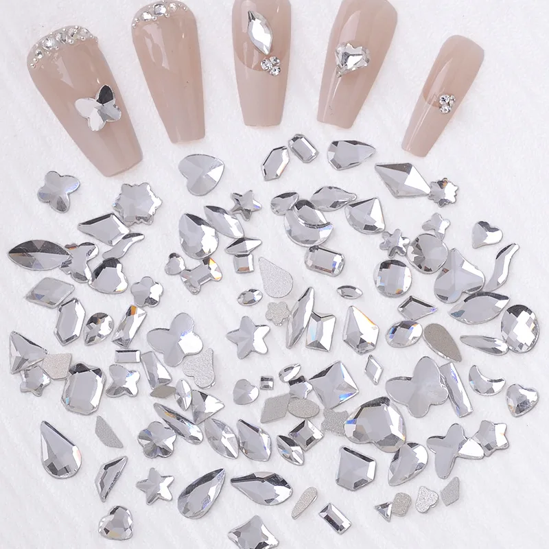 

Internet celebrity popular nail art jewelry mixed mini niche white DIY flat bottom special-shaped wholesale water drop love squa