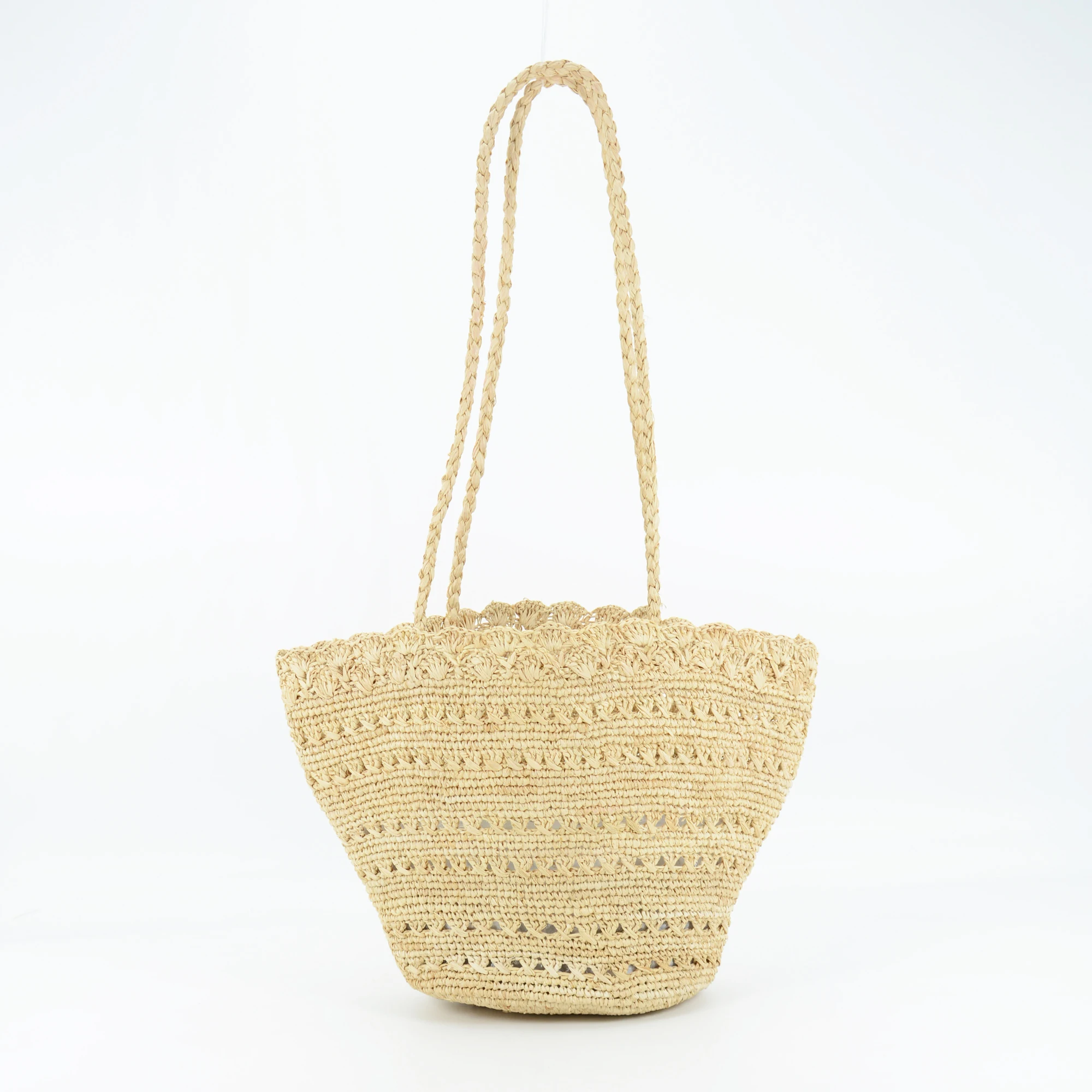 

Handmade Crocheted Natural Raffia Shoulder Bag Hollow Out Design