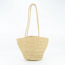 Handmade Crocheted Natural Raffia Shoulder Bag Hollow Out Design