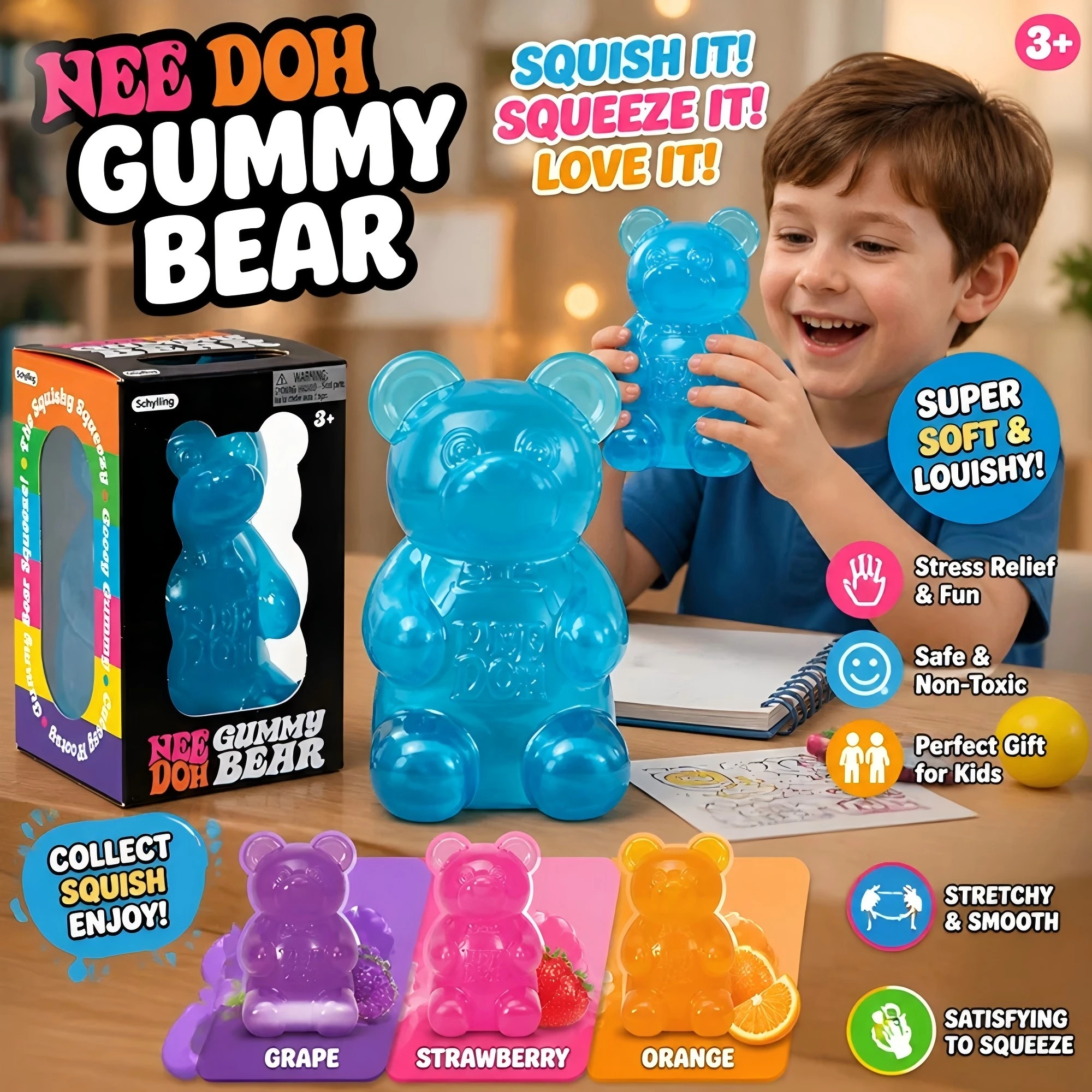 Schylling Cute Bear Nee Doh Maltose Squeeze Toy Dough Colorful Sensory Toy Creative New Item Desk Decoration Stress Relief Doll view 2