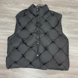 2024 Autumn Winter New Stand Korean Rhombus Grid Down Vest Slim Casual Thickened Sleeveless Jacket High Quality Elegant Women