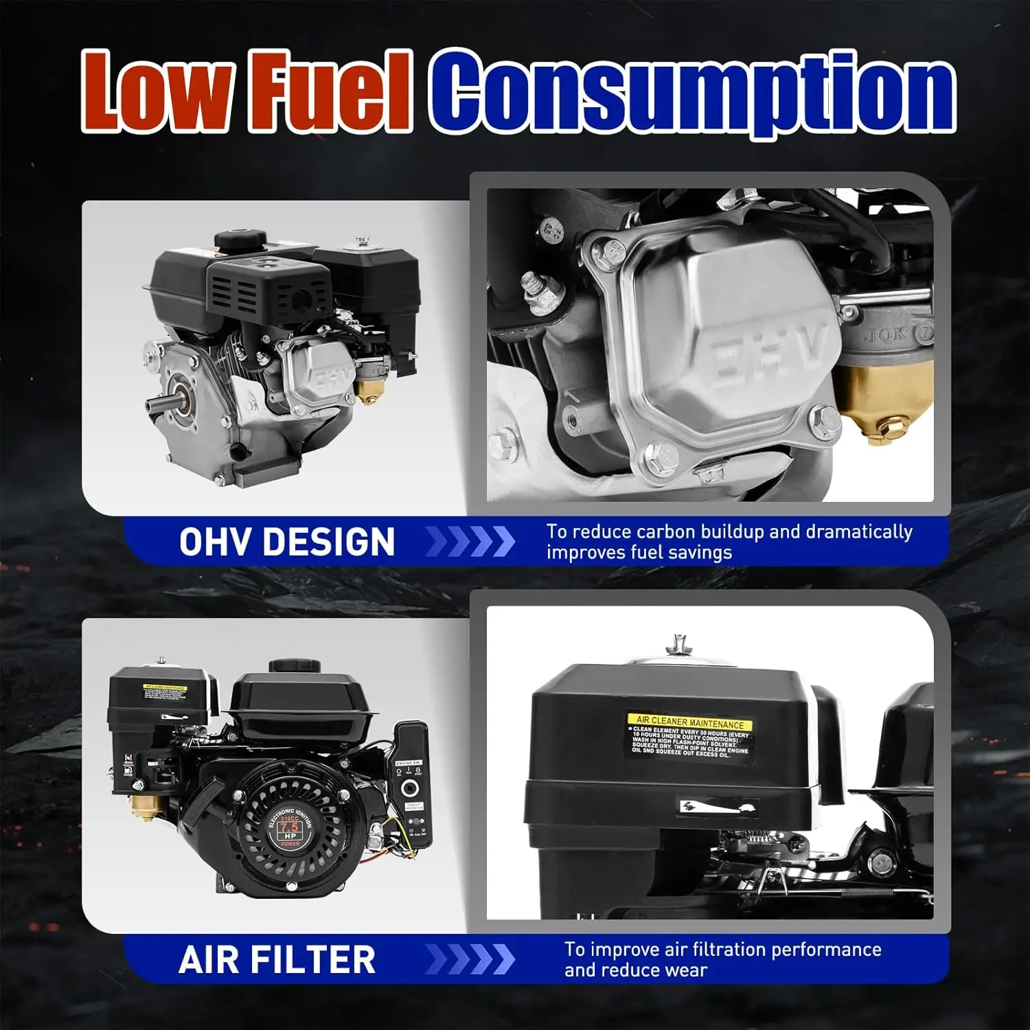 

212CC 7.5HP Electric Start Horizontal Go Kart Motor Engine+Large Fuel Tank,4 Stroke OHV Industrial Engine,Factory Direct Sales