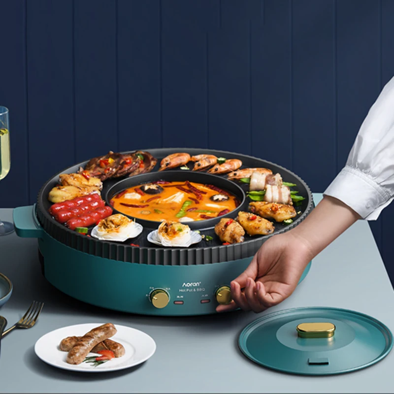 Electric Bbq Hot Pot and Grill Set Noodle Soup Big Household Lamb Chinese Fondue Non-stick Fondue Chinoise Kitchen Appliances