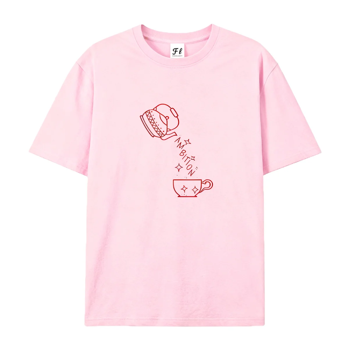 Ambition Teapot Cup Graphic T‑Shirt Minimal Red Line Art Motivational Quote Short Sleeve Tee Casual Aesthetic Loose Women Tops