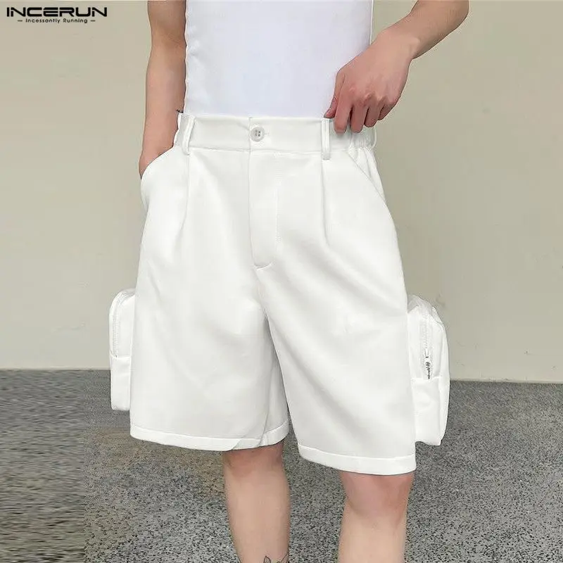 

Мужские шорты INCERUN: однотонные, на пуговицах, свободные, повседневные, уличный стиль, лето 2026, модные, для отдыха, с широкими штанинами