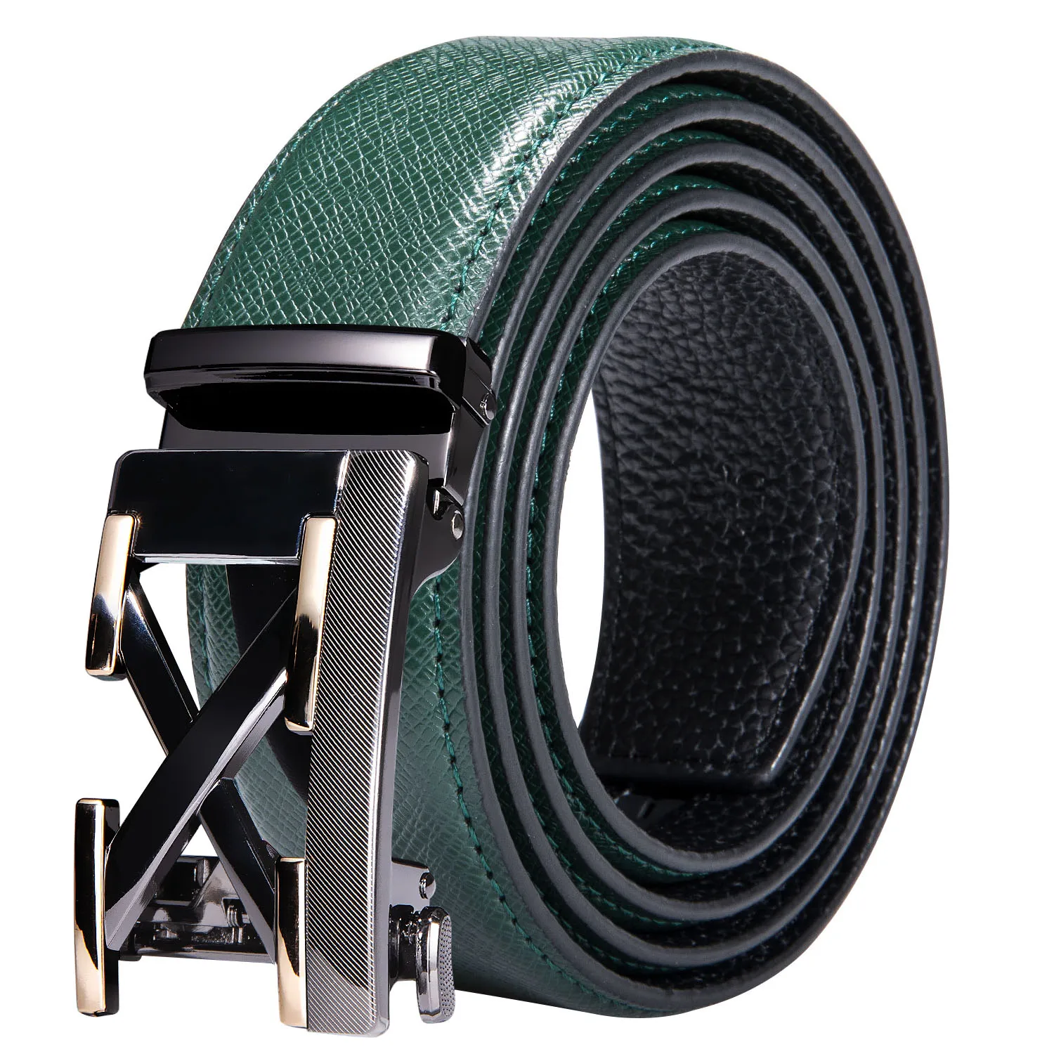 High Quality Green Faux Leather Belts For Men Metal Automatic Buckle Men's Belt Luxury Famous Brand Waist Strap DiBanGu