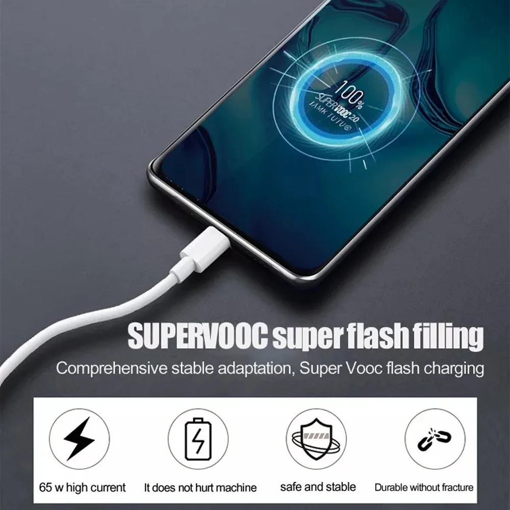 6.5A 65W USB Type C Super-Fast Charge Cable Super Vooc Dart Cord for Realme 9i 9 Pro 8 7 X7 X50 GT GT2 OPPO Find X5 X3 N Reno 7