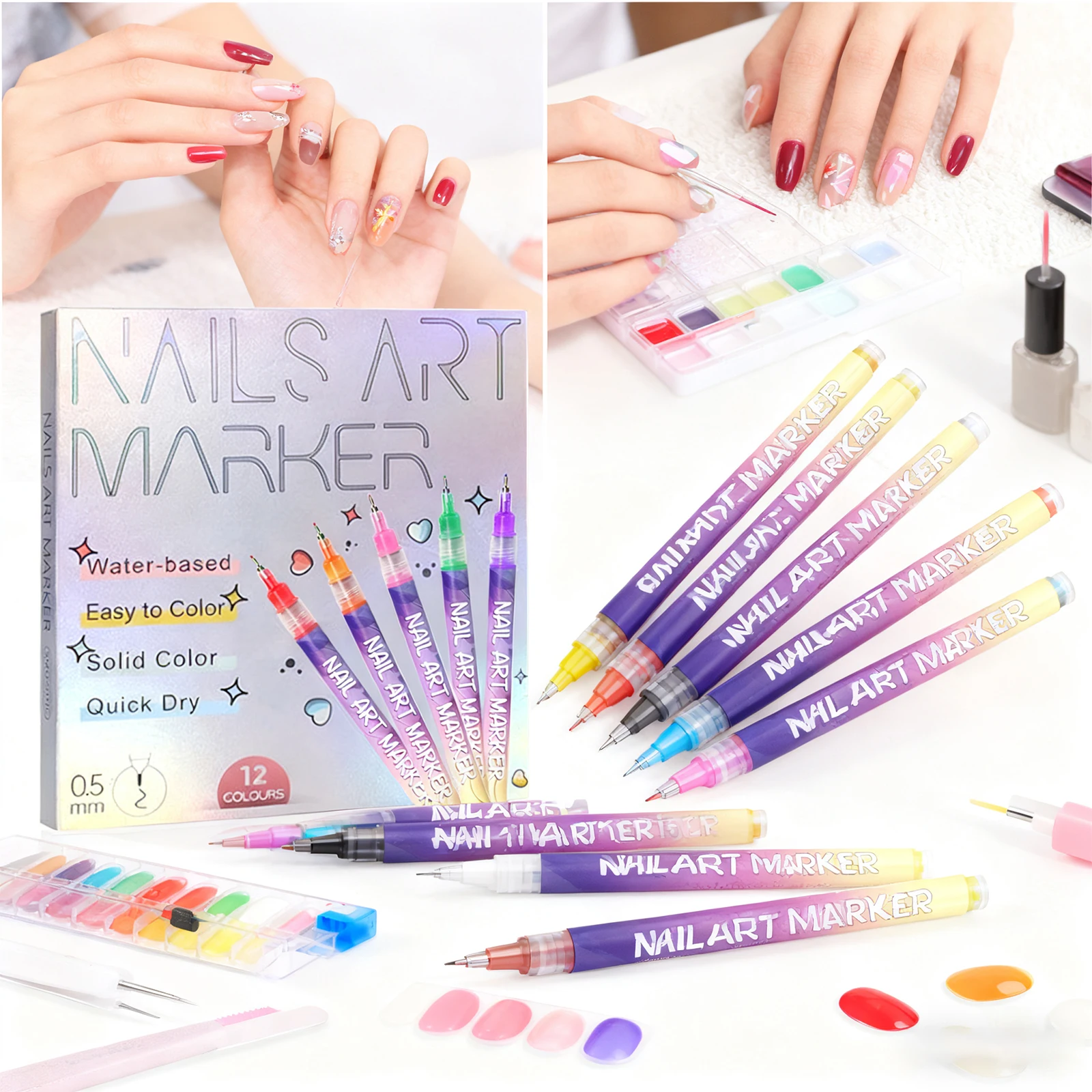 

Nail Doodle Pen 12 Color DIY Dot Stitching Pen Precision 3D Doodle Nail Art Pen Nail Art Pen Waterproof Professional Painting