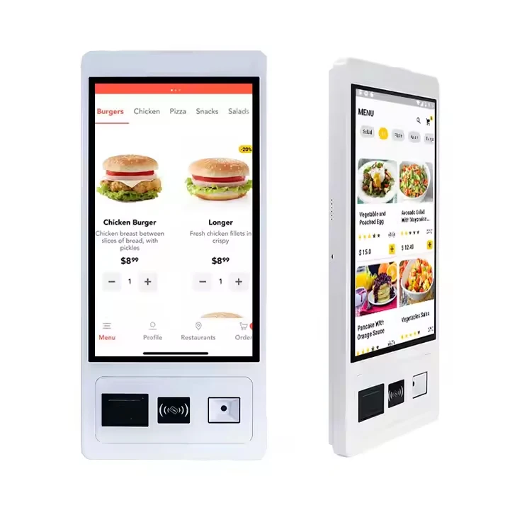 Wall Mounted 24 Inch Capacitive Touch Screen Self-Service Ordering Machine Kiosk With 80mm Printer QR Code