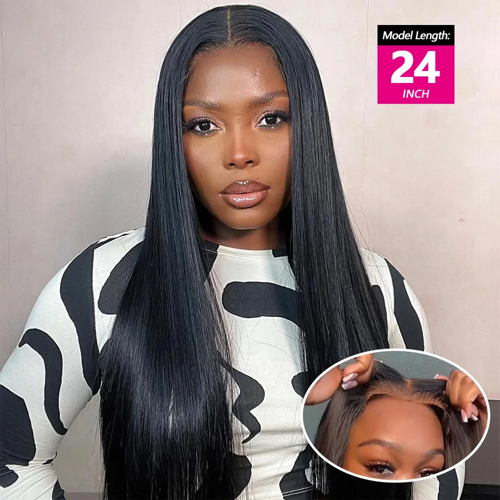 4x4 Pre Cut Glueless Lace Wigs Human Hair Straight Lace Frontal Closure Wigs for Women Wear to Go Human Hair Wigs for Women