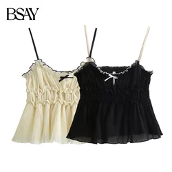 BSAY Women Fashion Summer Bow Pleat Backless Sling Top Blouse Street Clothing Vest Tank Chic Ladies Crop Tops Mujer