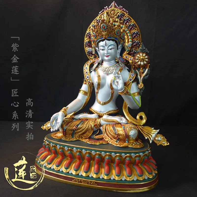 CZ purple gold lotus Tibetan tantra painted mother whiteness pure copper hand-carved ornament