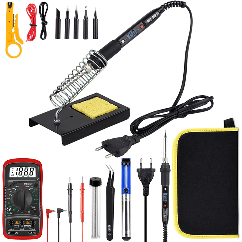 JCD Soldering Iron Kit With Multimeter Adjustable Temperature 220V 80W Welding Solder Rework Station Heat Pencil Repair Tools