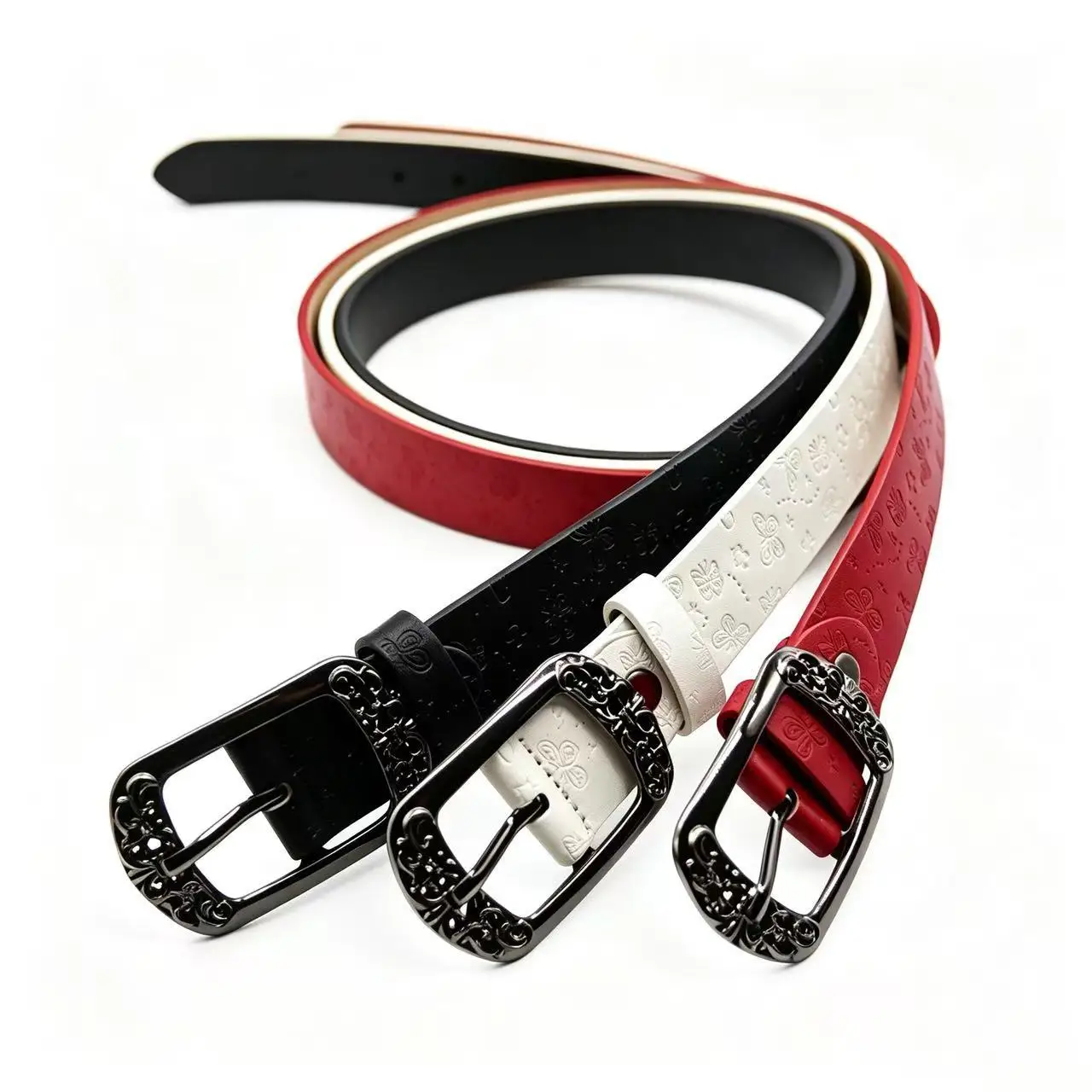 

2026 Luxury Design Retro Ethnic Style Butterfly Printed Red Belt for Women red Versatile Belt with Jeans Belt Decoration