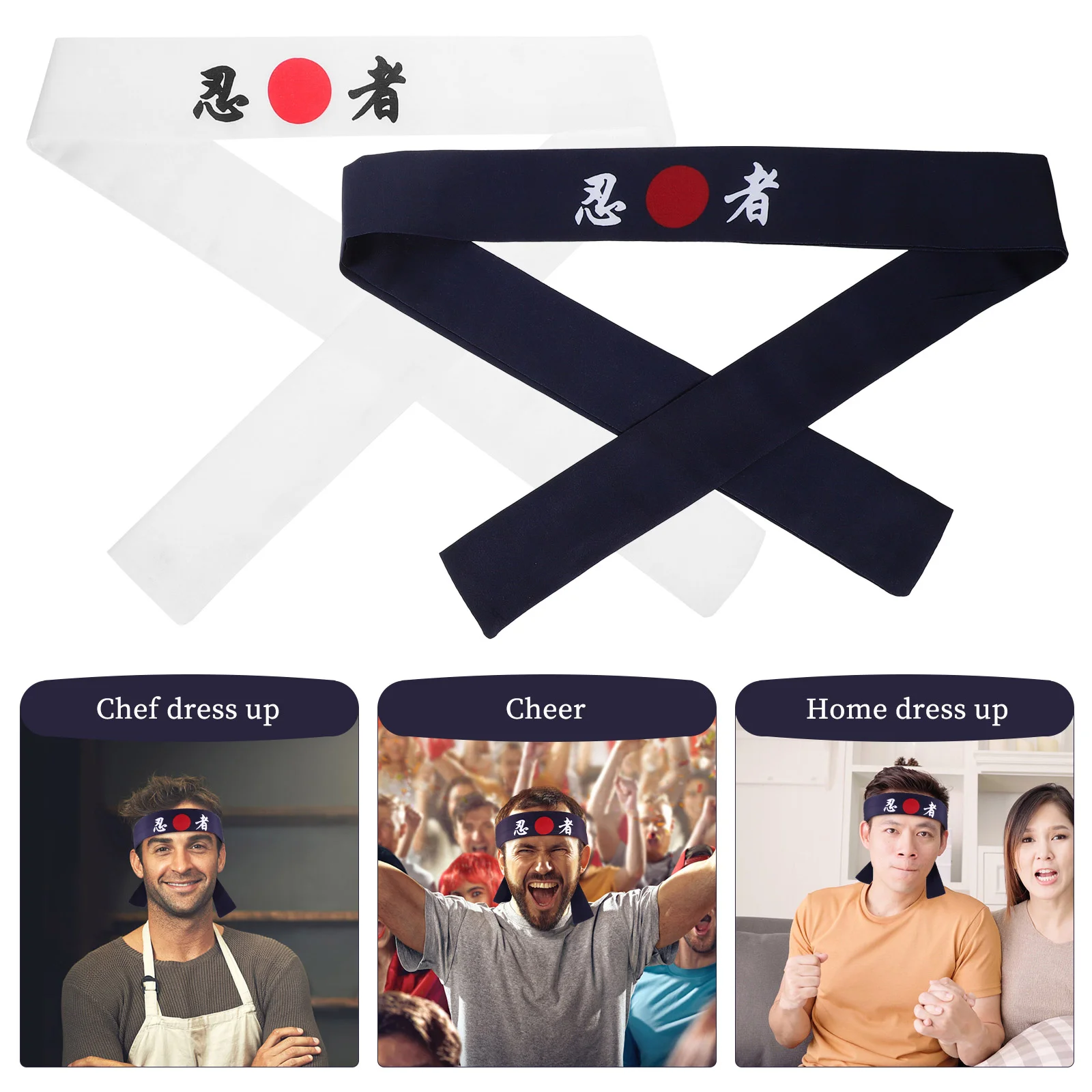 2 Pcs Head Bands Headband Ninja Print Sushi Chef Costume Japanese Cooking Japanese-style Kitchen Karate Sports Gift Men Women\'s