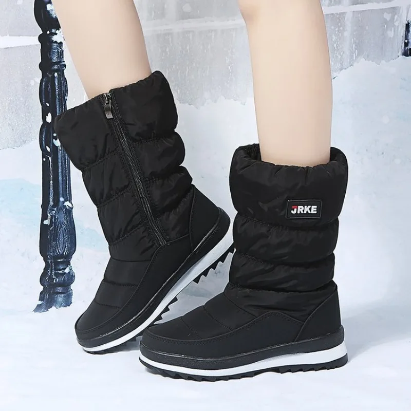 Womens Winter Boots with Fur Warmth Non-slip Mid-calf Snow Boot Female Casual Comfort Round Toe Skateboard Shoes Botas Femininas