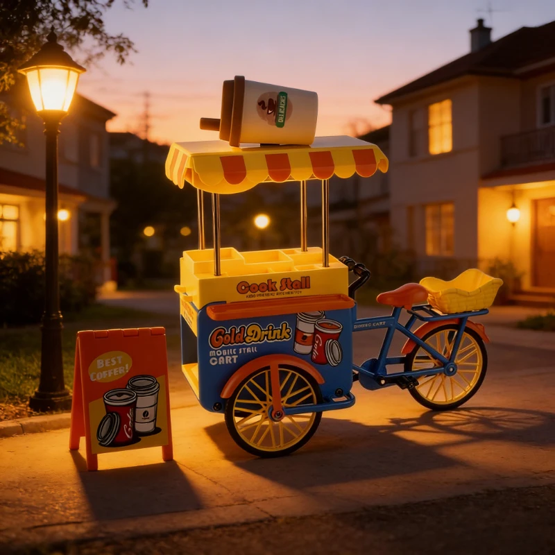 1:10 Exquisite Diecast Alloy Tricycle Model Creative Street Food Vending Bike Toy Realistic Pretend Play Playset for Kids