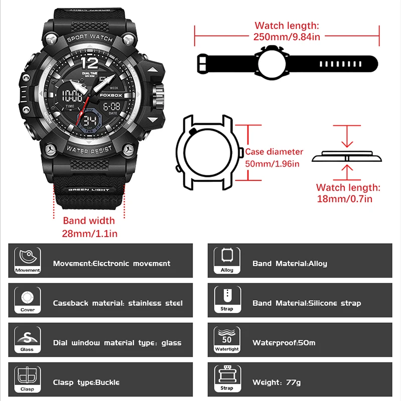 FOXBOX Top Luxury Digital Watch Mens LIGE Fashion Men Sports Luminous Watch 50m Waterproof Military Wristwatch Male Reloj Hombre