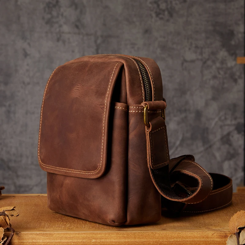 Bolsa de ombro de couro retrô para homens, couro genuíno vintage, bolsa de corpo transversal, sacolas casuais ao ar livre, bolsa mensageiro empresarial