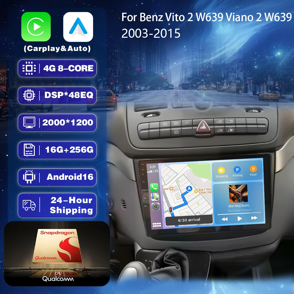 Android 16 Carplay Autoradio für Mercedes-Benz Vito 2 W639 2003 - 2015 2K Bildschirm GPS Multimedia Player DSP Versand innerhalb von 24 Stunden BT