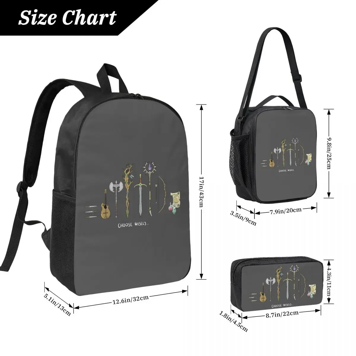 Chose Wisely, DnD Classes Option Backpack Boys Girls BookBag School Bag Shoulder Bags 3ps Insulated Lunch Bag Pencil Case