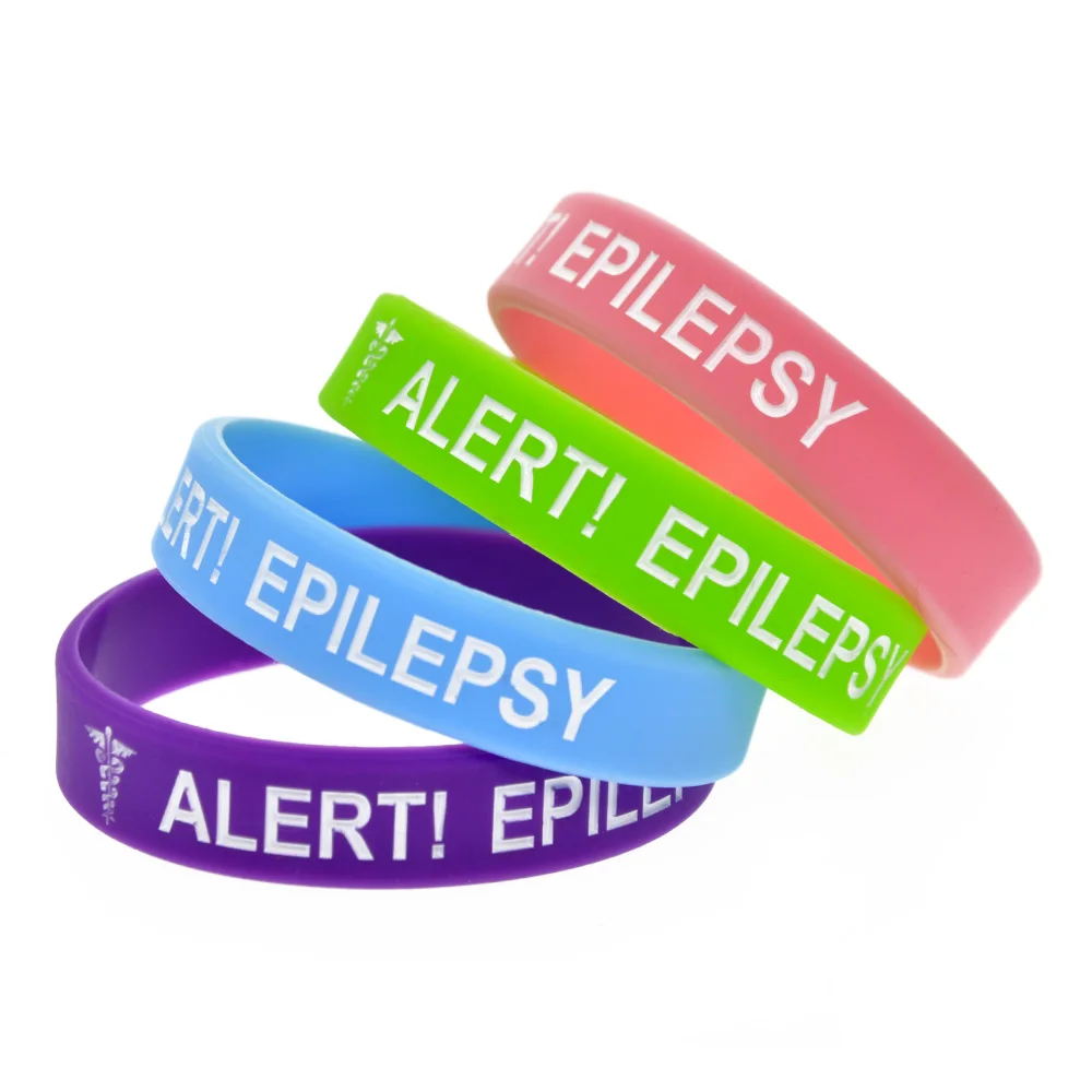 1PC/4PCS Alert Epilepsy Silicone Rubber Wristband in Small Size Medical Bracelet 4 Colors