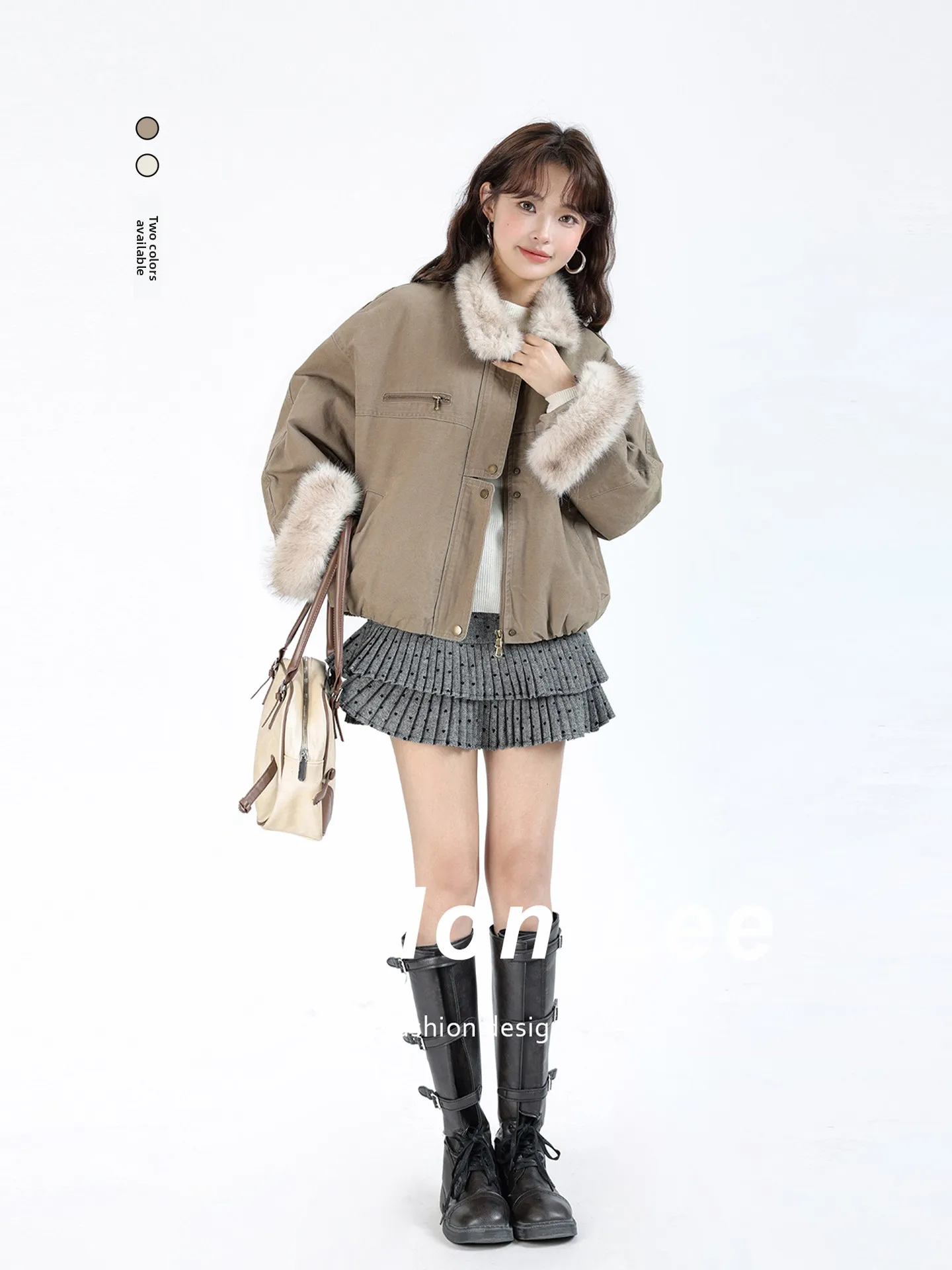 Korean Style Fleece Lined Short Parka Coat Warmth Sheepskin Leather Jacket Standard Fit Ladies Fashion Autumn Winter Outerwear