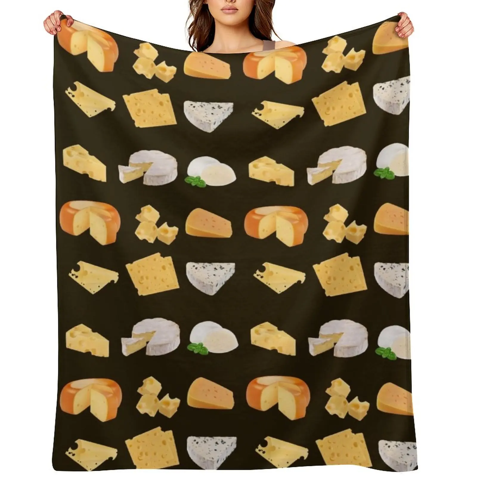 

3D Cheese Variety - Mozarella, Swiss, Cheddar, Camembert, Emmental, Gouda Gorgonzola Throw Blanket anime Blankets