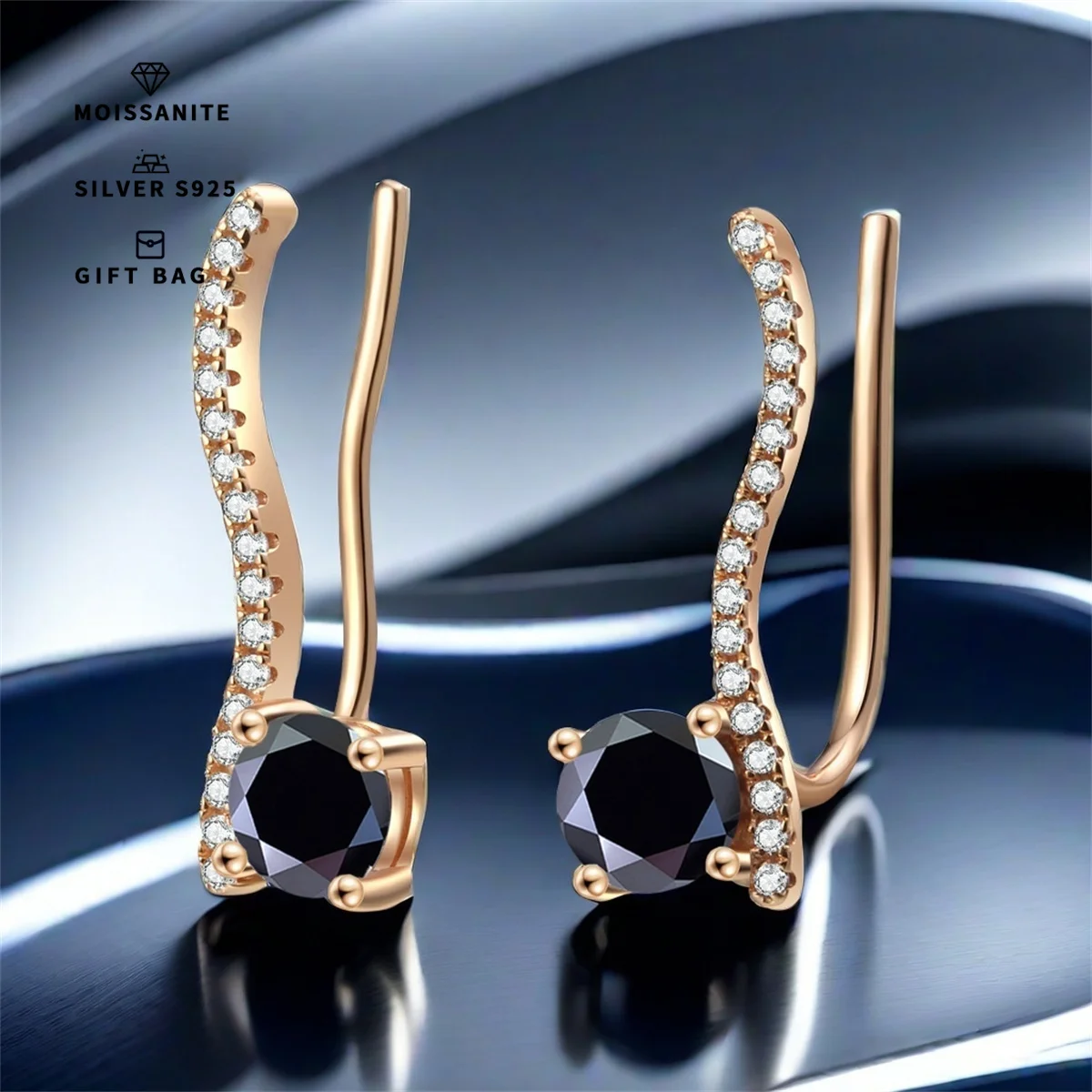 

A pair of S925 silver plated platinum with 0.5CT+0.5CT Black GRA Moissanite earrings Classic elegance for women fine jewelry