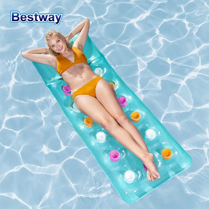 Bestway 43014 Espreguiçadeira flutuante tricolor para piscina de banho de sol, rede flutuante de água em PVC, espreguiçadeira flutuante, sofá de água, almofada de praia