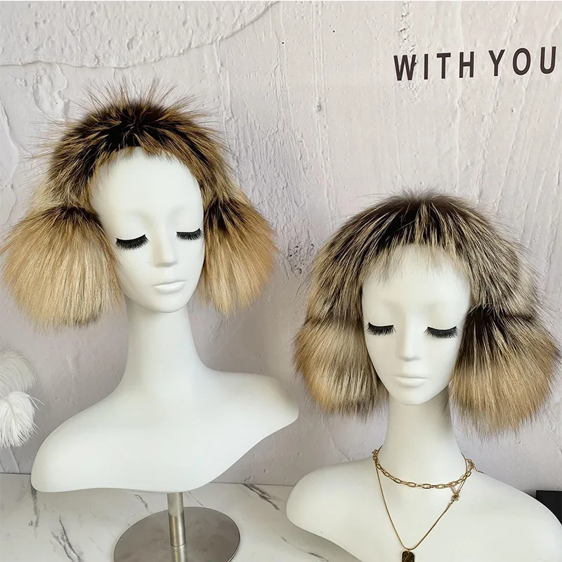 Real Fox Fur Earmuffs Are Windproof and Warm in Winter Ear Caps Are Thickened on Both Sides and Covered with Plush Big Ears