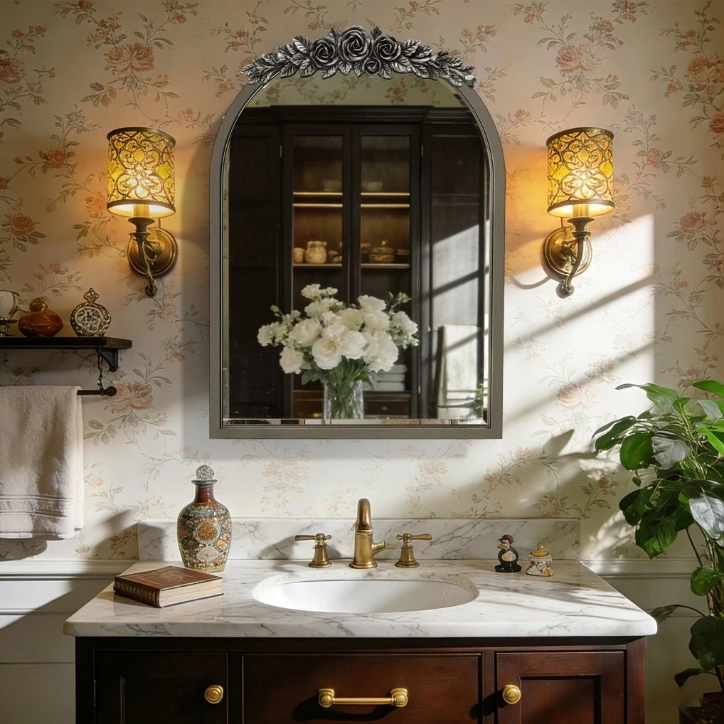 

51x76.5cm Mirrored Medicine Cabinet Recessed or Wall Mount, Arched Brass Bathroom Medicine Cabinet with Mirror