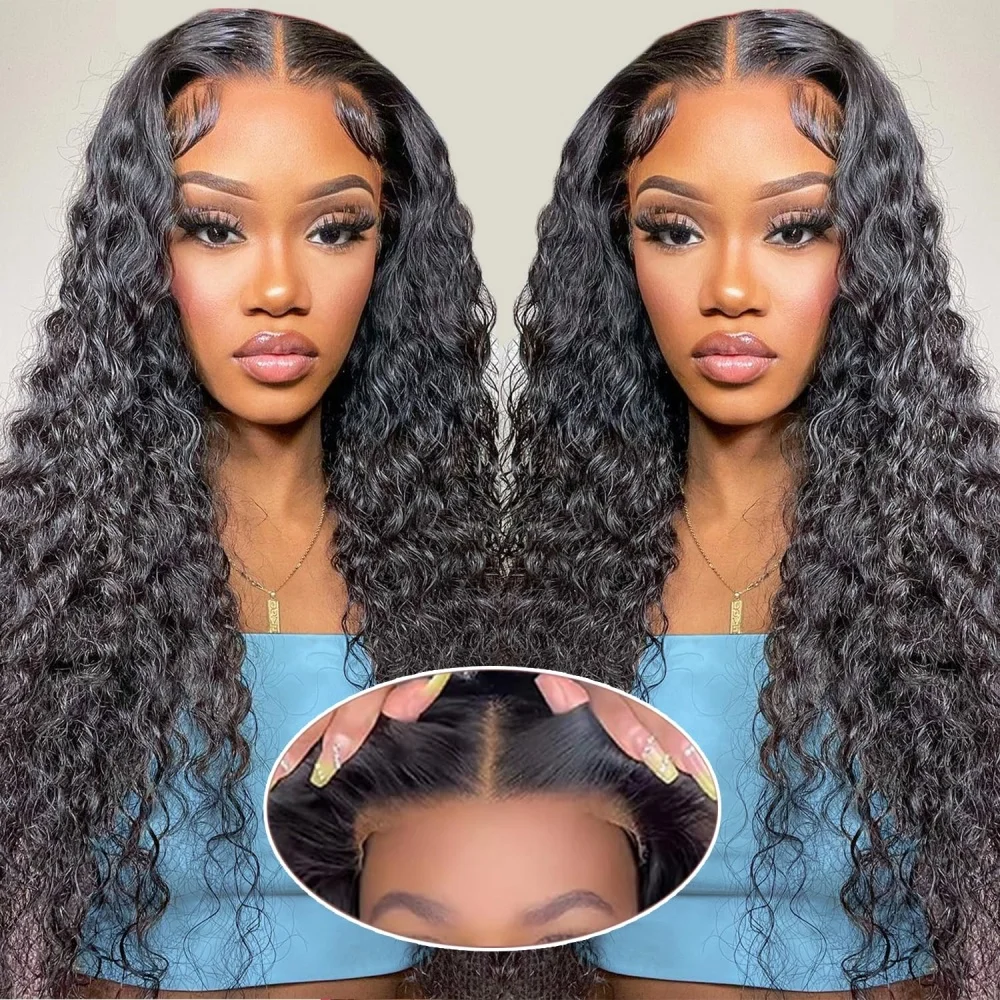 Glueless Wig Human Hair Ready To Wear 4x4 5x5 Lace Closure Black Wig Water Wave Lace Front Wig Curly HD Lace Front Human Hair