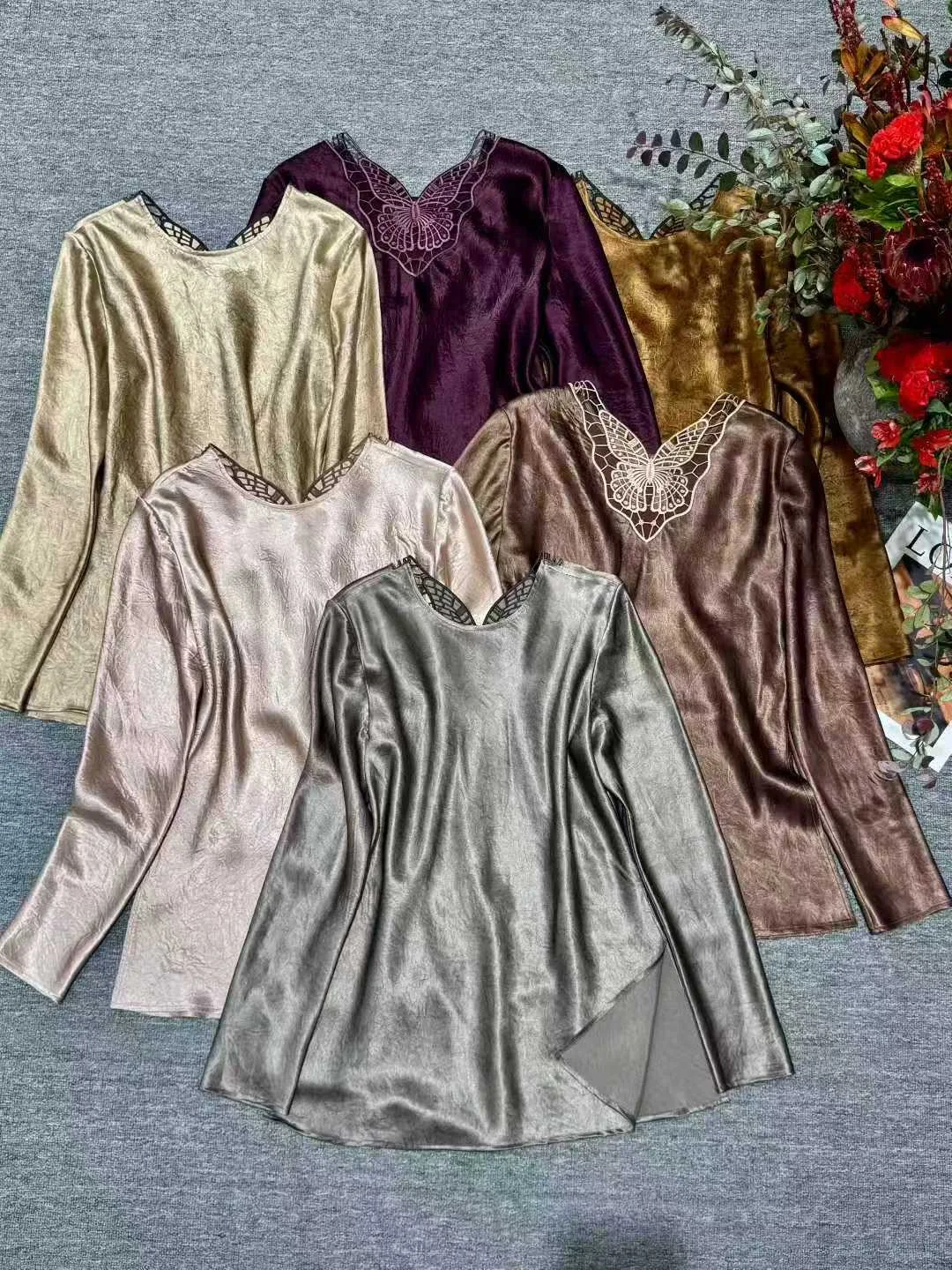 

New Chinese Sle Hollow out Versatile Base irt Top Acetate Fabric Old Money Sle Faionable Embroidered Jumpsuit