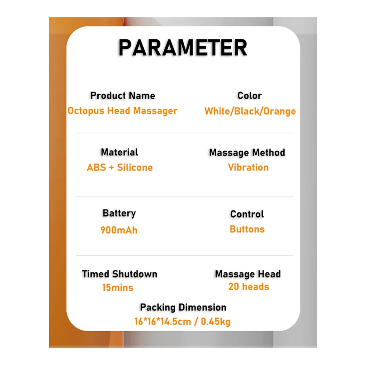 BAADE 20 Teste per massaggio Massaggiatore per la testa del cuoio capelluto Terapia della luce rossa Vibratore Tiragraffi per polpo per il rilassamento dello stress (Arancione)