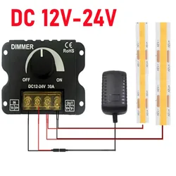 30A 12-24V  LED Dimmer Controller Low Voltage with 3 Key RF Wireless Remote Control for LED Single Color Lighting String Strip
