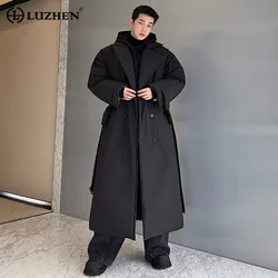 LUZHEN-Casaco grosso na altura do joelho masculino, trespassado duplo, casaco acolchoado longo, design original, na moda, C4db, inverno, elegante, novo, 2023