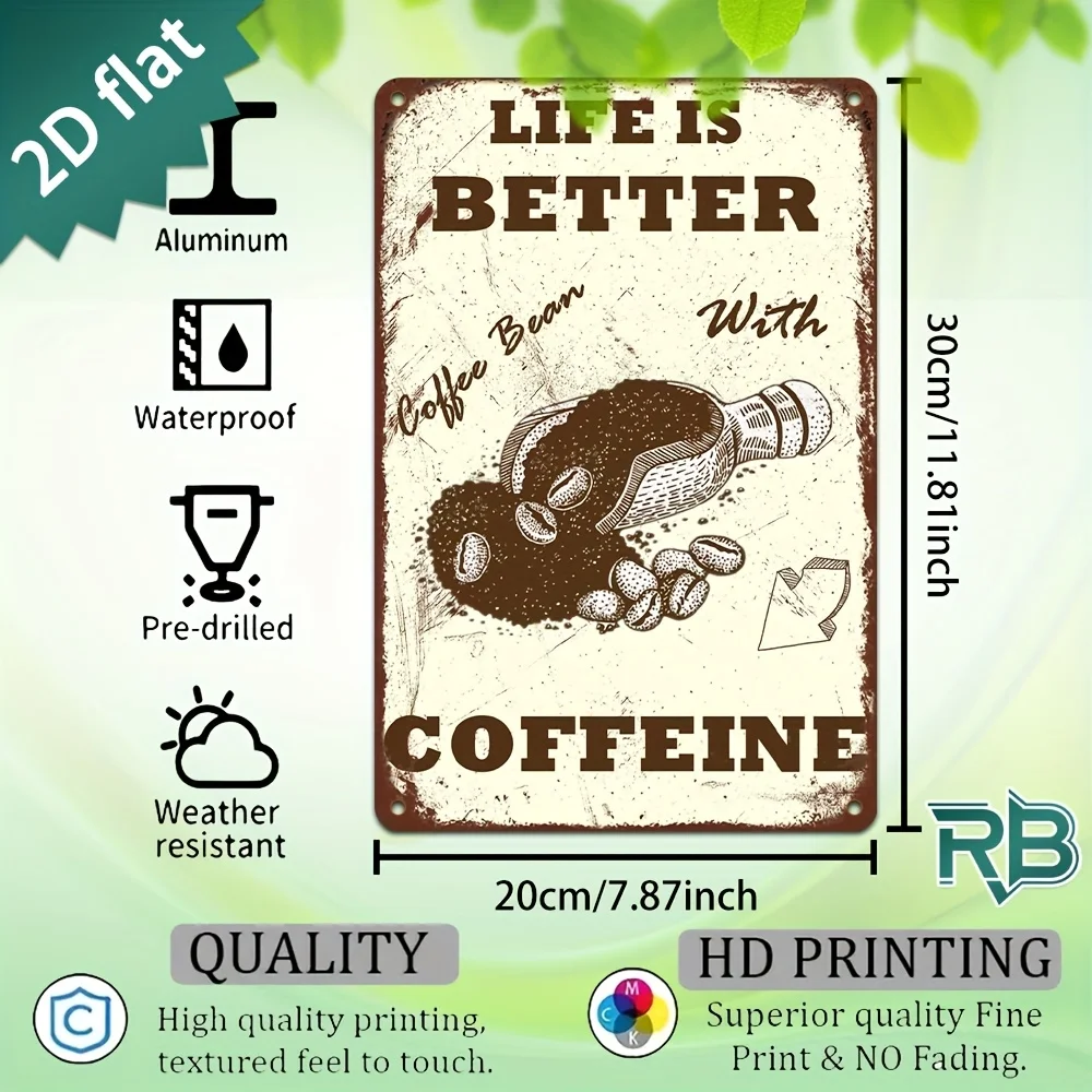 New Trendy HD Metal Wall Art - Vintage Retro 2D Flat Design Grunge Rustic Quote Poster with Coffee Bean Bottle Spilling Beans an